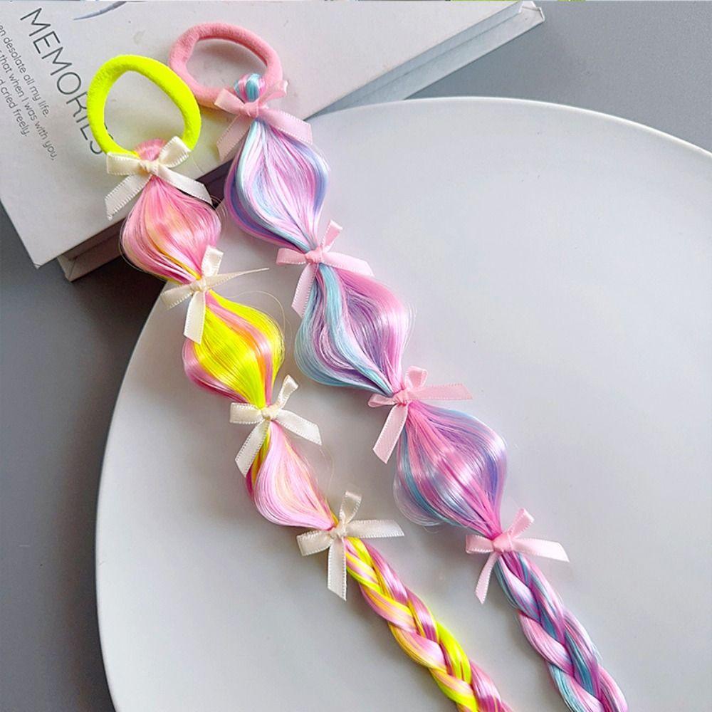 2PCS Colorful Children's Wig Braids Handmade Colorful Braided Hair Ties Wig Ponytail Cosplay Use