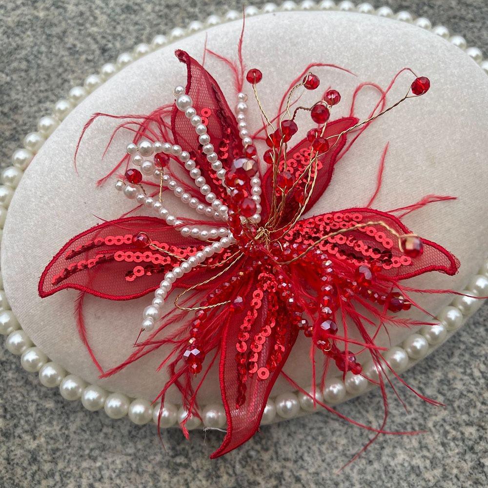 Feather Pearl 3D Organza Flower Patch Twisted Wire Crystal Flower Studded Patch Handmade Multi-layer Embroidery Patch