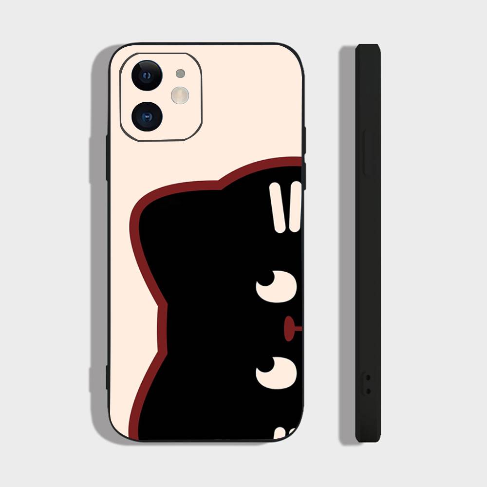 Cute Little Cat Phone Case For IPhone 17 Air 16 15 14 13 Pro Max 11 12 Black Silicone Cover