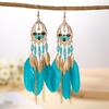 Fashion Vacation Style Bohemian Feather Earrings for Women Ethnic Long Chain Bead Leaf Dangle Earrings Party Daily Jewelry