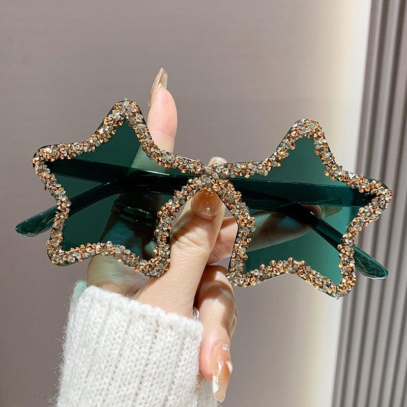 

Vintage Brand Designer Five-Pointed Star Diamond Sunglasses Women For Men Luxury Sun Glasses Punk Popular Rimless Shades