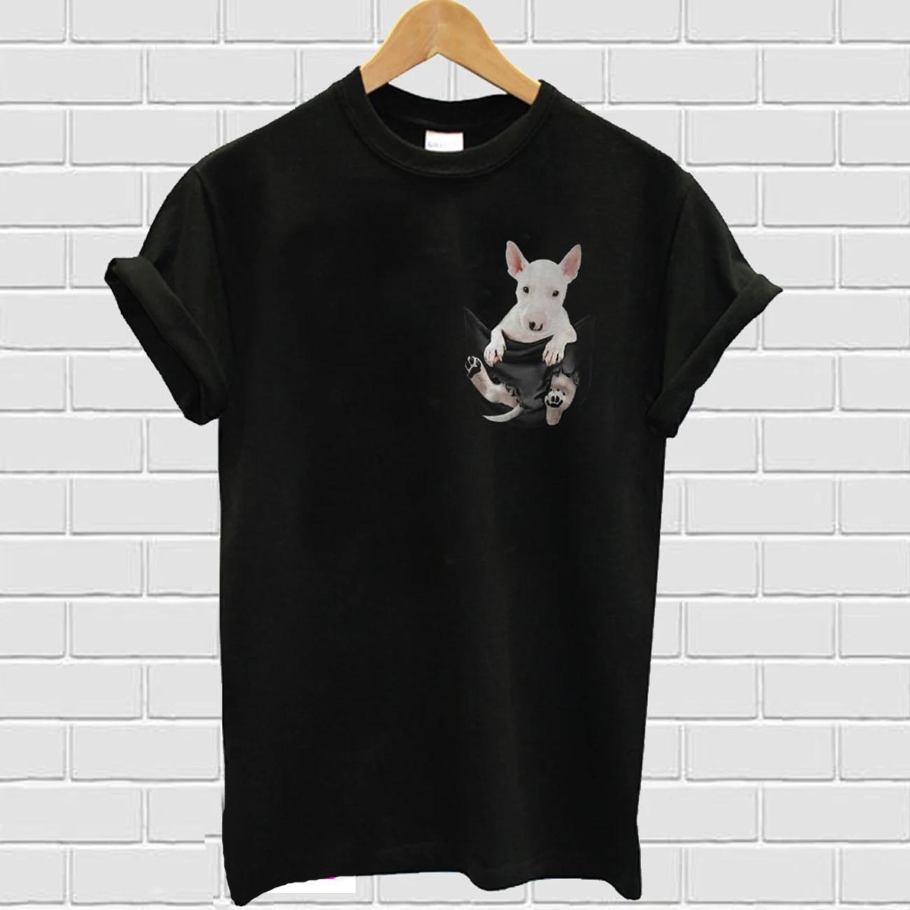 

Bull Terrier in Pocket Funny Dog Lovers Gift TShirt 100 Cotton ONeck Summer Short Sleeve Casual Mens Tshirt Size S3XL S