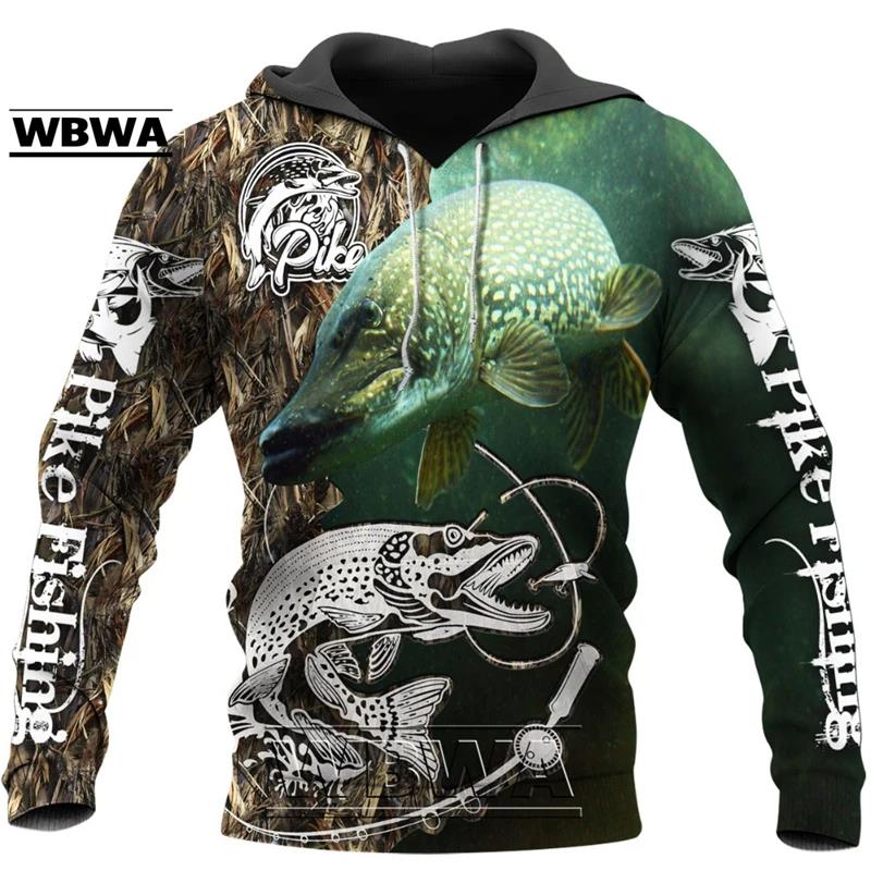 Autumn 3D Fishing Printed Hoodies Fashionable Casual Sports Long Sleeved Men's Hooded Sweatshirts