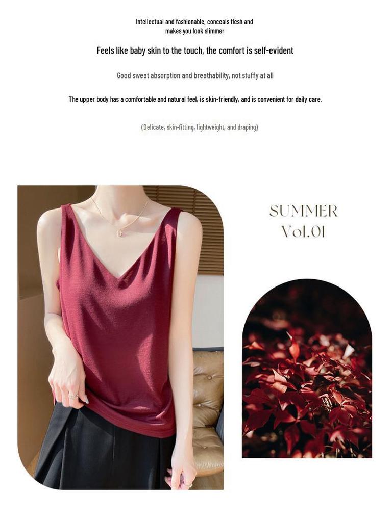 New Summer V-neck Knit Camisole with Double Shoulder Straps - Lightweight Women's Innerwear.