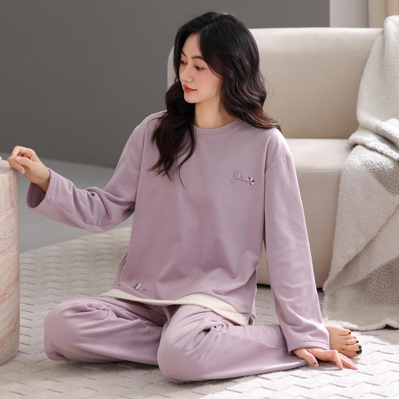 Pajamas Women Autumn And Winter Thin Velvet Island Velvet Warm Winter Thickened Coral Velvet Simple Can Be Worn Outside Loungewear