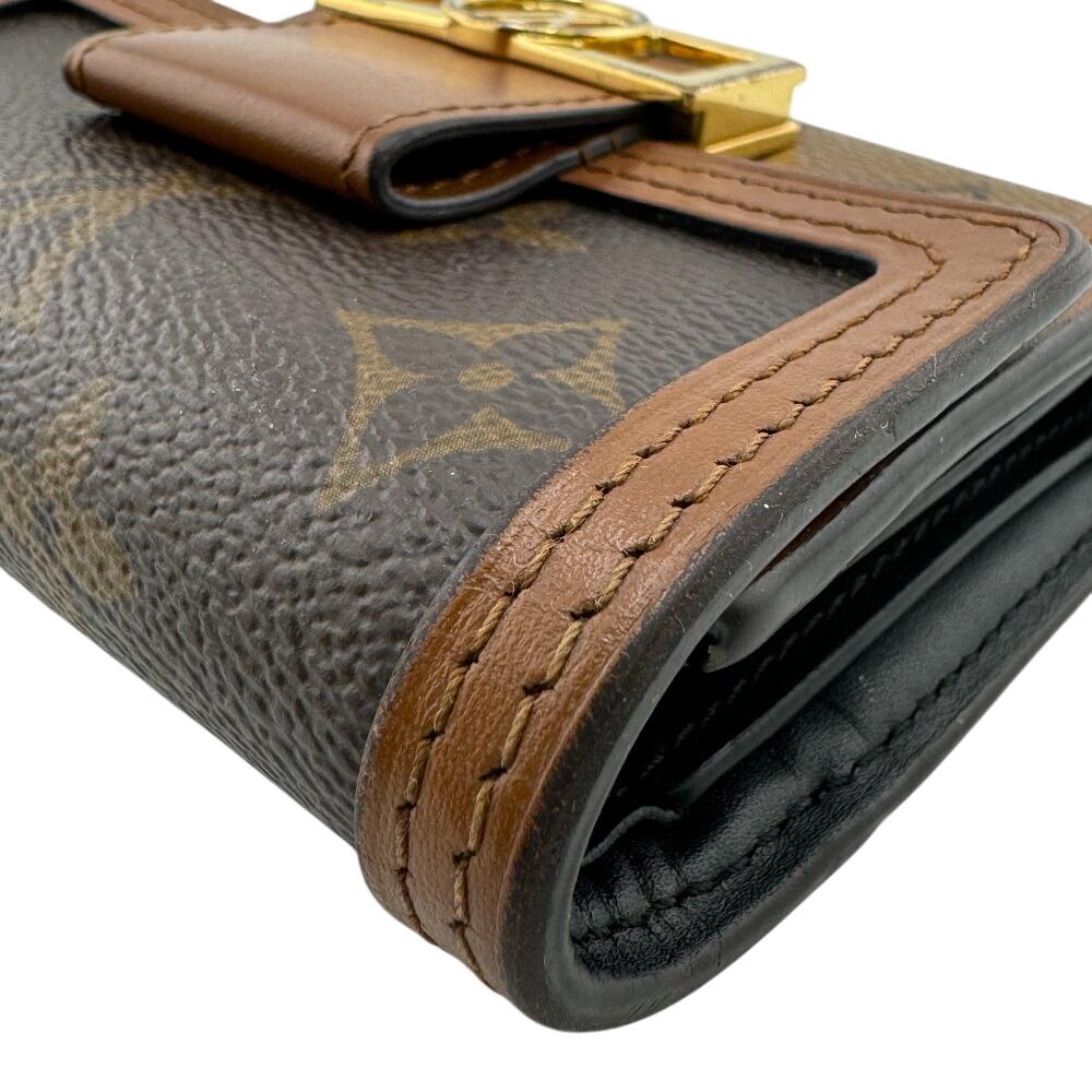 LOUIS VUITTON M68725 flap Monogram reverse leather Portefeuille Daufine Compact Tri-fold wallet Brown leather Women Used