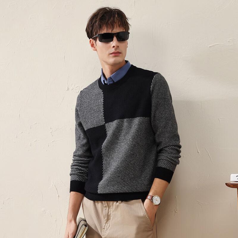 Men's Round Neck Plaid Wool Sweater