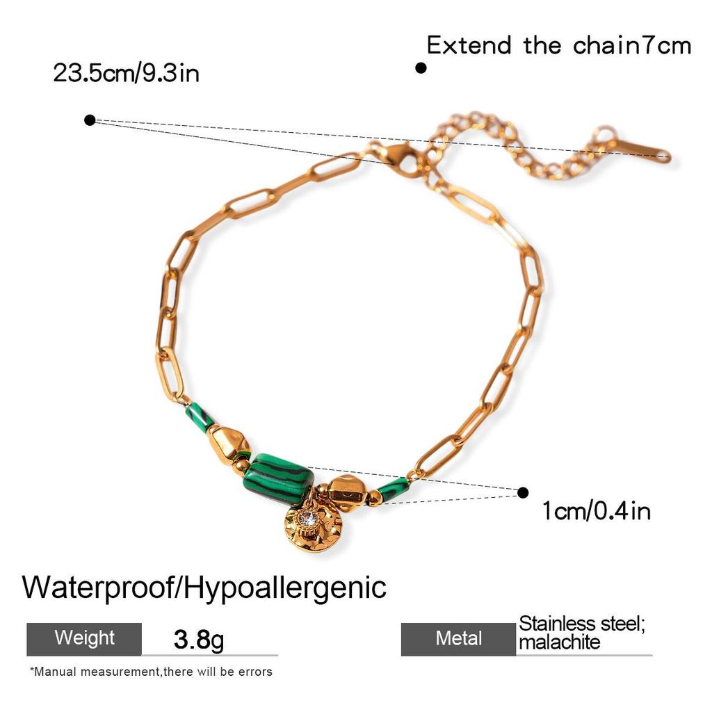 Elegant Malachite Stainless Steel Pendant Bracelet - Unique Luxury Design for Women