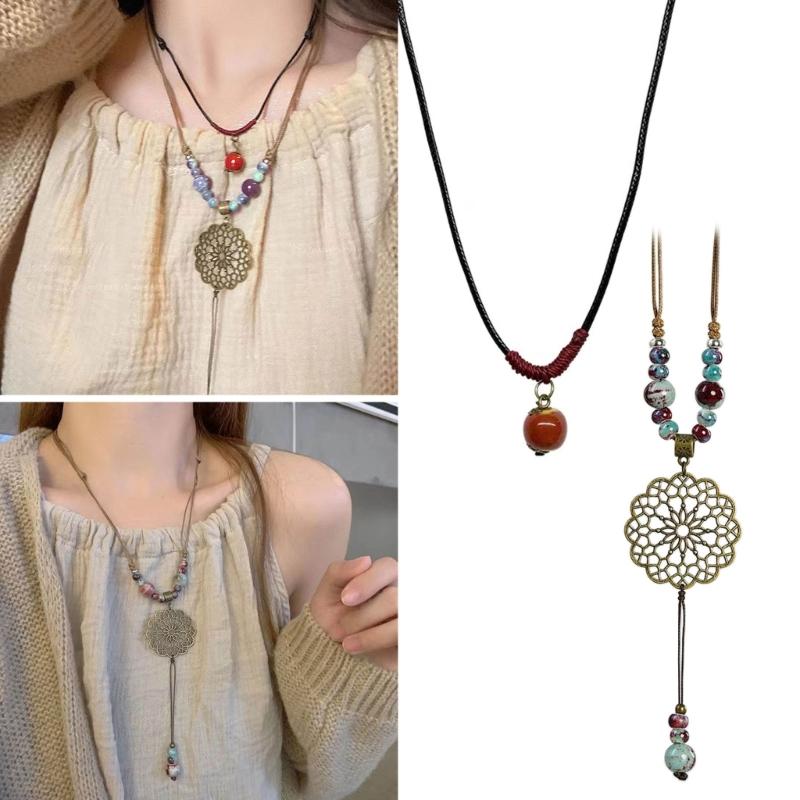 Personality Ceramic Beads Tassels Necklace Ethnic Style Catchers Pendant Necklaces Fashion Women Jewelry Accessories