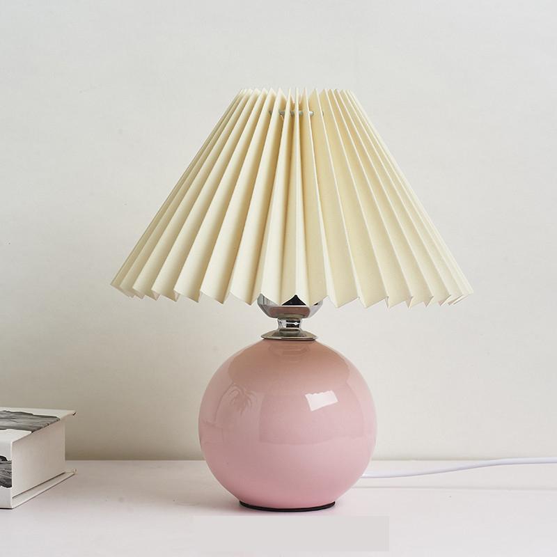 Vintage Pleated Table Lamp with LED E27 Tricolored Bulb Ceramic Base  AU US EU UK Plug Cute Decorative Night Light for Bedroom