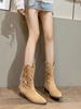 2025 New Retro Western Cowboy Boots Embroidered Hollow Women's Thick Heel V-mouth Knight Boots Women's Fashion Short Boots Summer