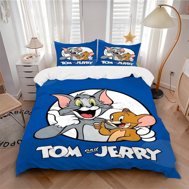 Tom Jerry Adventures Print 3Pcs Bedding Setduvet Cover With 2 Bedropillowcase Home Birthday Gift