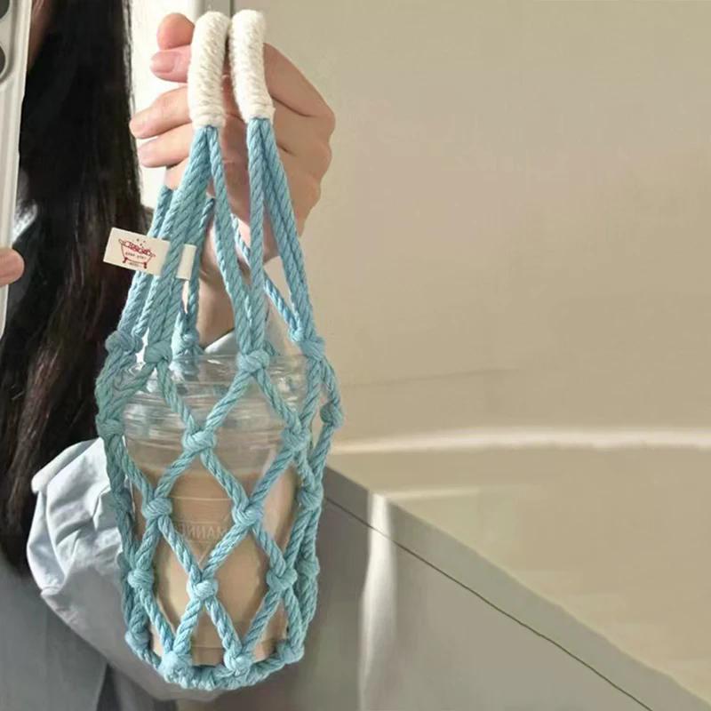 Portable Coffee Cup Bag Hollow Out Bottle Bag Practical Mugs Bag Foldable Water Bottle Bags Woven Net Bag Cup Cover