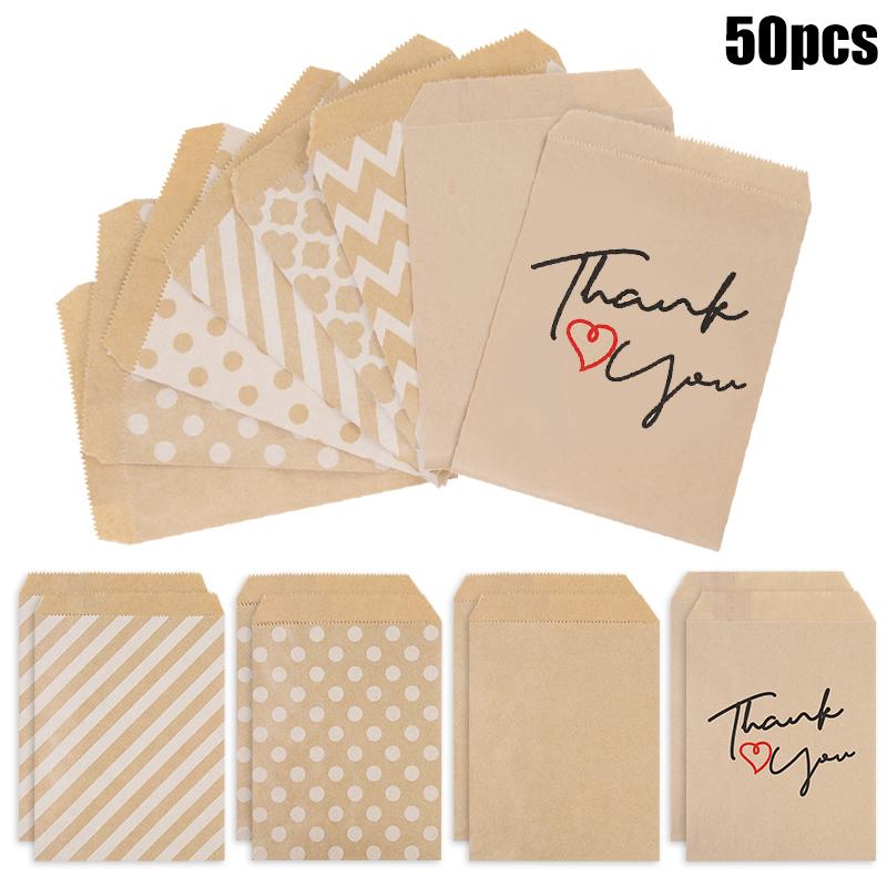 25/50pcs 13x18cm Kraft Paper Candy Cookie Bags Wedding Favors Thank You Gift Packing Bag For Guest Birthday Party Decor Supplies