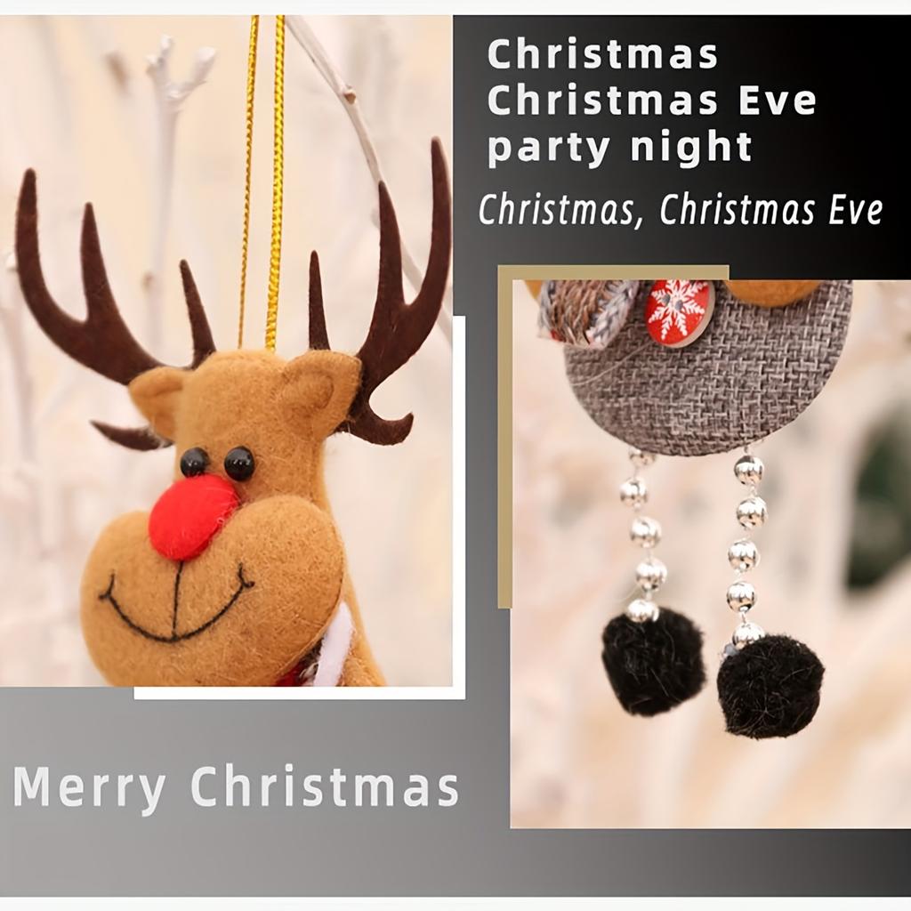 4Pack Festive Christmas Ornaments, Rustic Fabric Santa, Reindeer, Snowman, Bear,Cute Tree Hanging Decor,No Power Needed,for Home Kitchen Holiday Decor