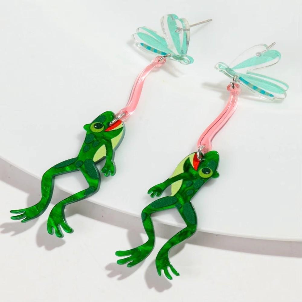 Exaggerated Eating Flies Frog Acrylic Earrings Mosquitoes Long Dangle Earring Funny