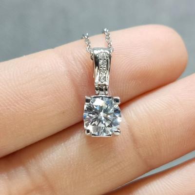 Silver 925 Original 1 Carat Diamond Test Past Round Brilliant Cut D Color Moissanite Pendant Necklace Gemstone Chain for Women