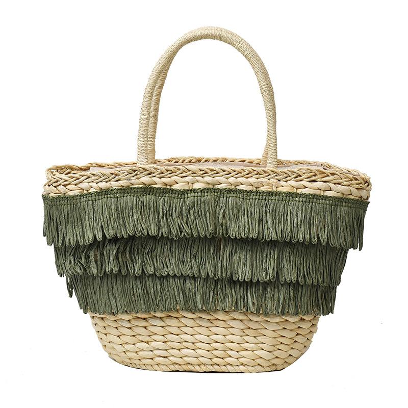

Летняя трендовая большая вместительная портативная сумка-тоут для отдыха на море, пляжная плетеная сумка ручной работы из соломы зелёный