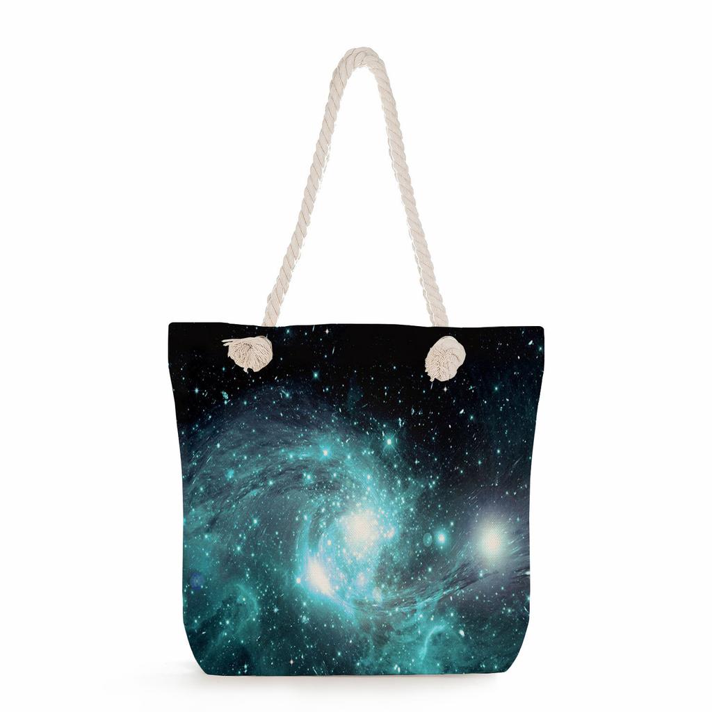 Starry sky print thick rope single-shoulder beach bag 7285 CLE