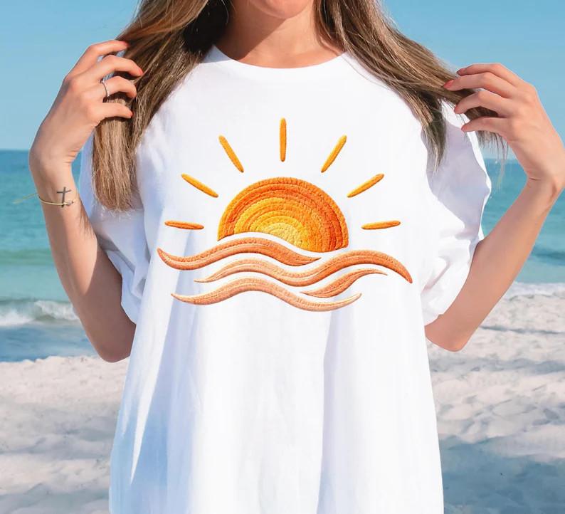 Sunset Beach Shirt Coastal Summer Vacation Graphic Tee S