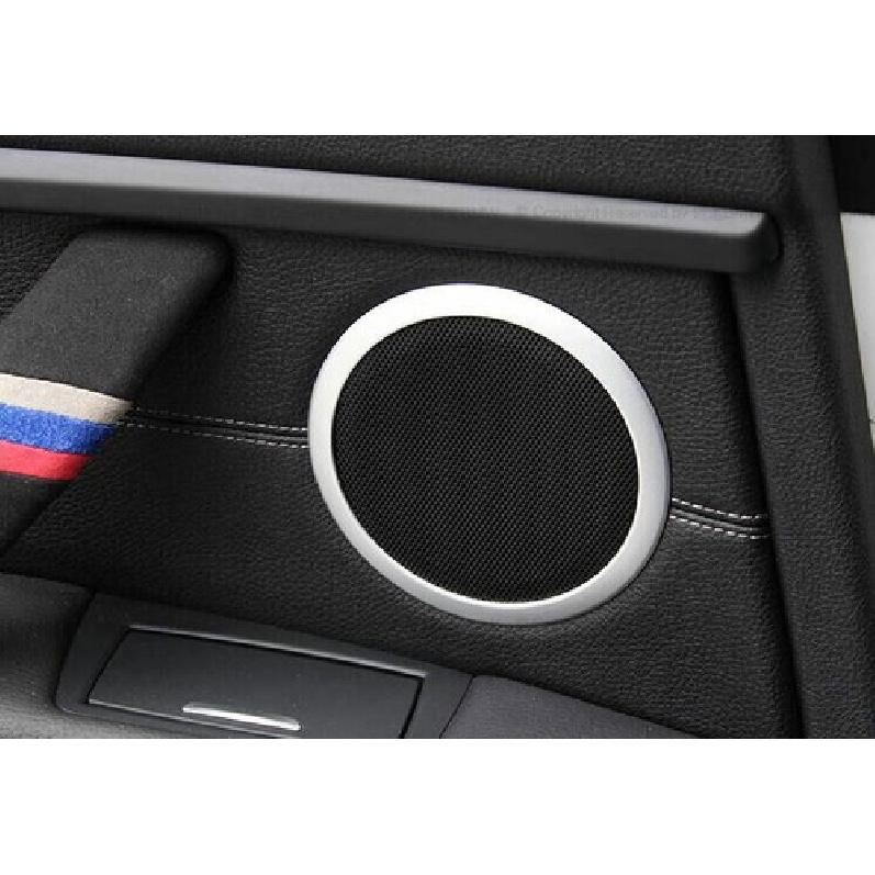For BMW X1 2010-2014 2015 Silver Steel Door Speaker Bezel Frame Cover Trim 2PCS