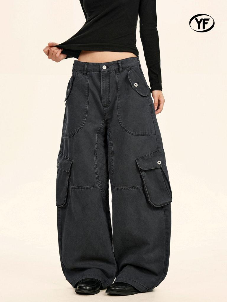 Yongfang Unisex Retro 3D Patchwork Wide-Leg Scythe Pants