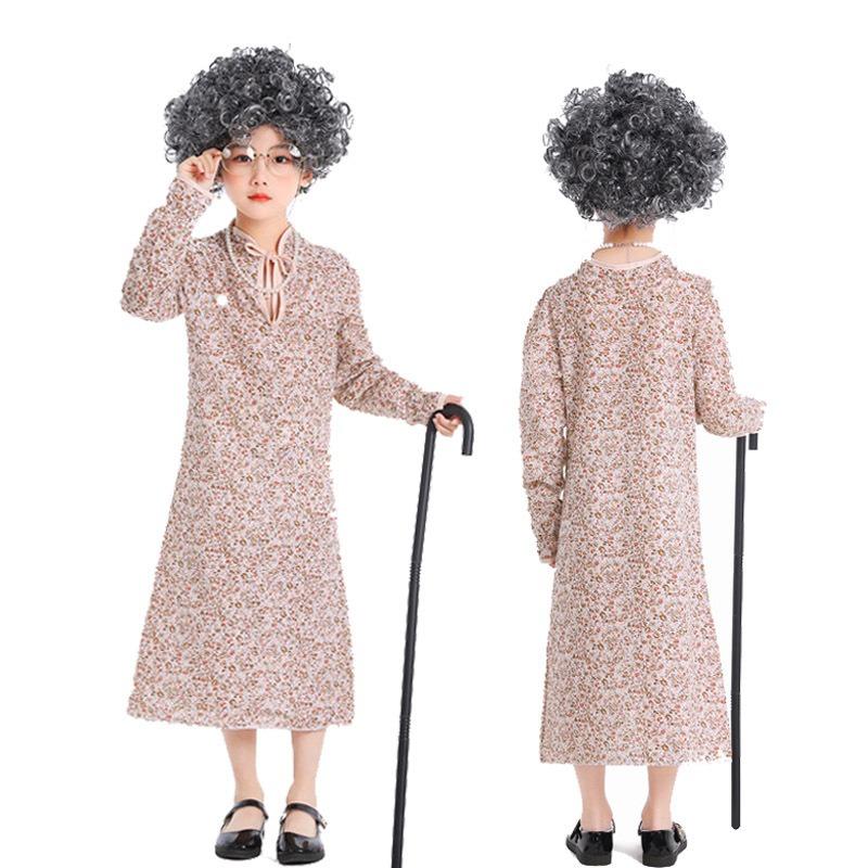 Giorno dei Bambini di Halloween Cappuccetto Rosso Gioco Nonna Lupo Vestito Floreale Pastorale Performance