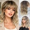 Natural Short Wavy Wig Gradient Clip-In Bangs Extension  for Added Volume, Coverage, And Blend
