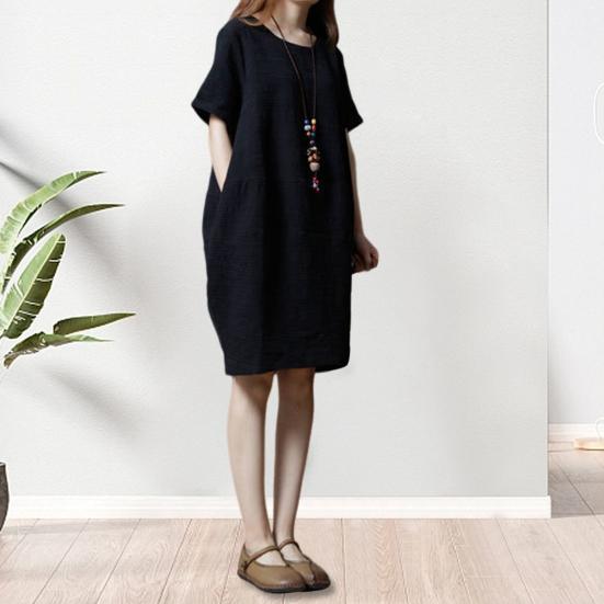 

Леди летнее платье с короткими рукавами, чистые карманы, цвет до колена, свободный пуловер с круглым вырезом, повседневный пуловер