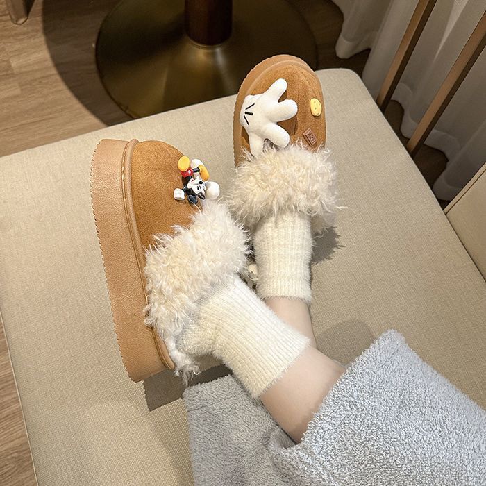 Super Fire Bag Head Mao Mao Boken Half Slippers 2025 New Autumn and Winter Thick-bottomed Velvet Thermal Cotton Slippers Women's Wear