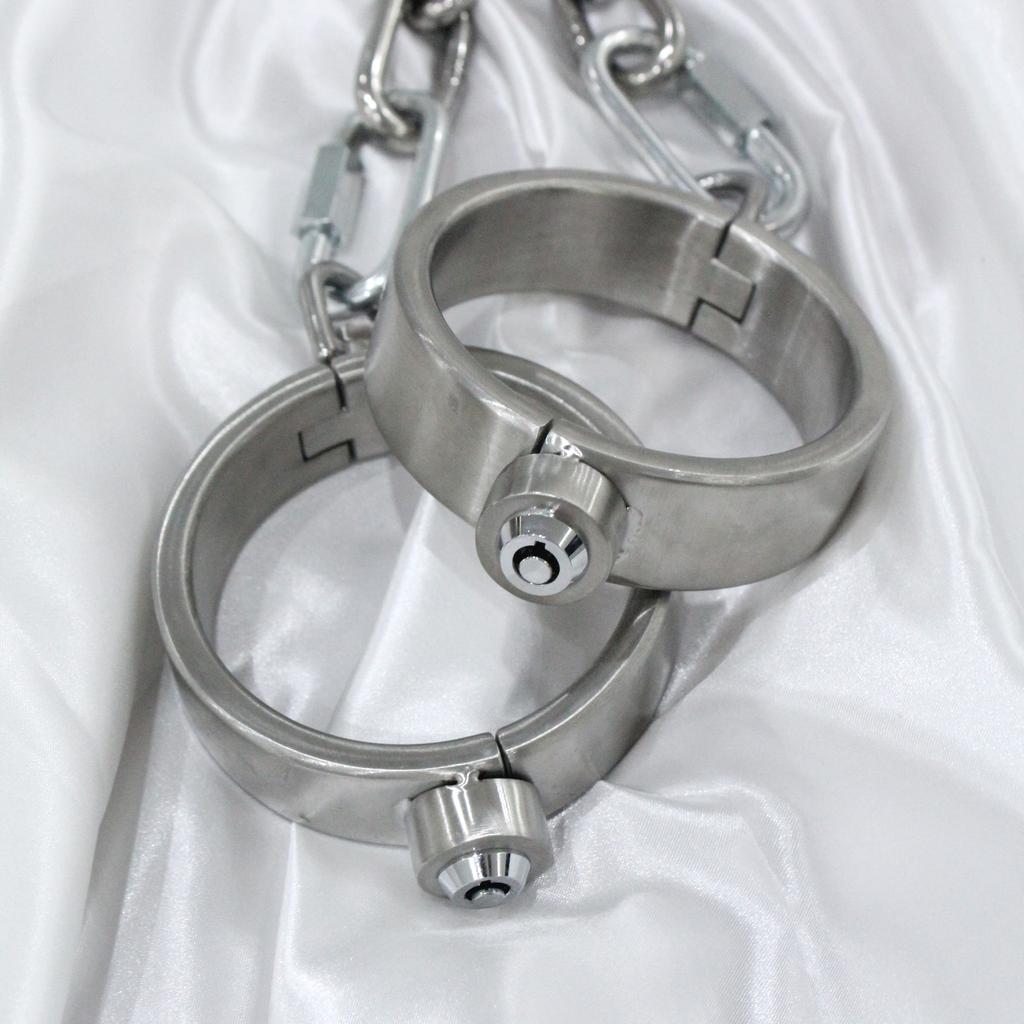 Stainless Steel Press Lock Neck Collar Handcuffs Anklecuffs Restraints Slave SM Lockable Cuff Set Sex Toys for Women Man Couples