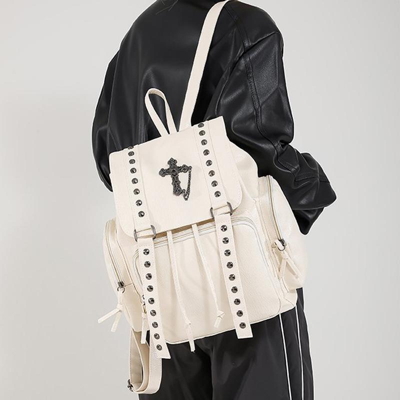 Yogodlns Nieten Rucksack Damen Gothic Punk PU Leder Schultertasche Damen Vintage Rucksäcke College Große Kapazität Schultasche