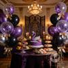 30/60pcs 10inch Purple Black Metal Silver Latex Balloons With Purple Confetti Suitable for Weddings Birthdays Party Gift Ribbon