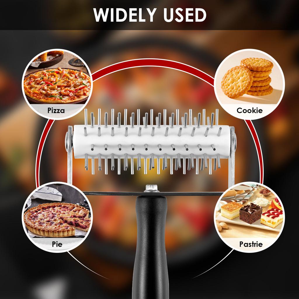 New Pizza Dough Docker Stainless Steel Pizza Roller with Spikes Multipurpose Pastry Dough Docker Sturdy Pizza Docking Tool