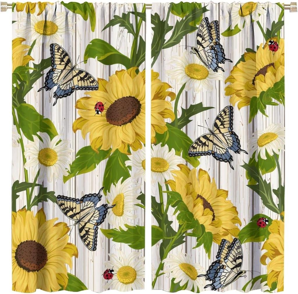 Verdunkelnde Sonnenblumen-Vorhänge Lustiger Gelber Ton Geometrie Wabenmuster Floral Nahtloses Muster Fensterdekorationen Vorhang Modern Polyester Mit Stange