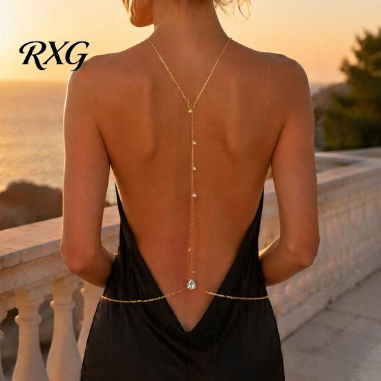 Adjustable Body Chain Rhinestone Waterdrop Back Chain, Bridal Wedding Backless Dress Backdrop Thin Waist Necklace, Sexy Jewelry for Women