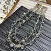 Horizontal Hole Premium Gray Water Drop Strawberry Crystal Necklace, Neck Chain Jewelry Diy Glazed Bead Crystal Double-Layer Stacked Necklace