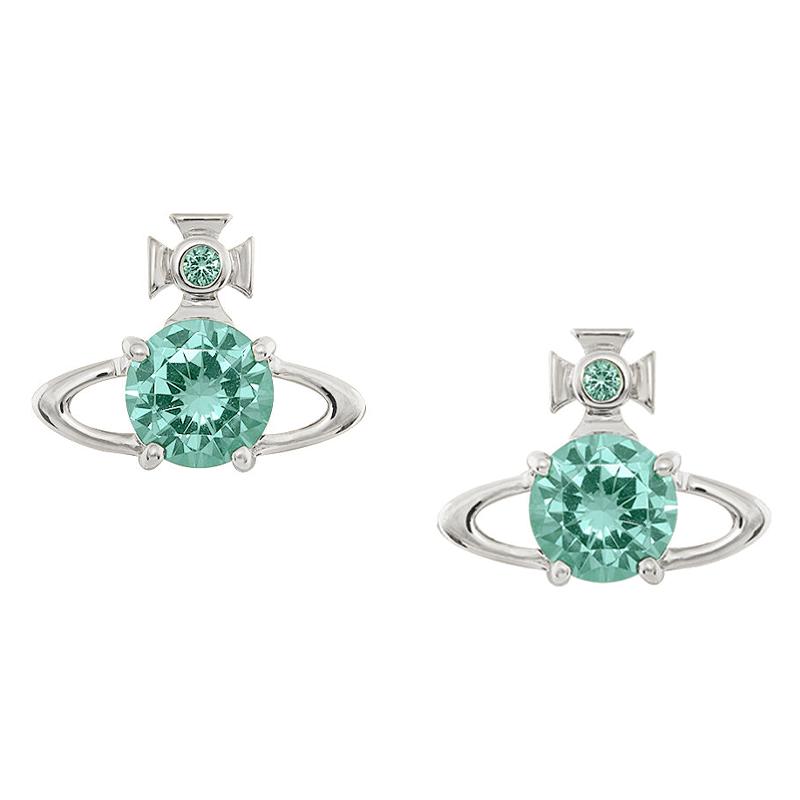Vivienne Westwood Reina Saturn Crystal Design Brass Earrings Women earrings Silver Mint-Green 62010070-02P655 Basic Packaging-Dust Bag+Box