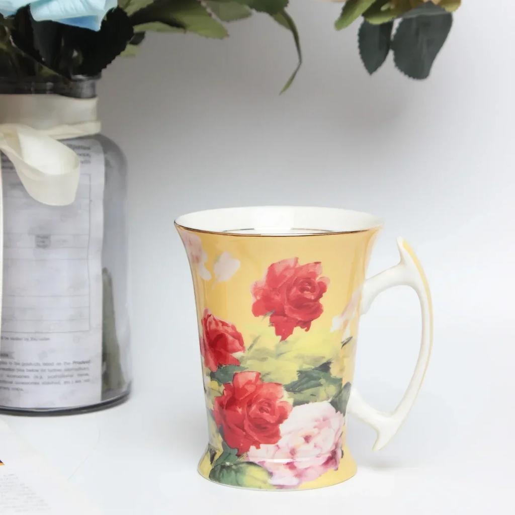 New Bone China Mug Oil Painting Flower Ceramic Cup Fresh Coffee Cup Ceramic Gift Water Cups Mugs Coffee Cups Mugs