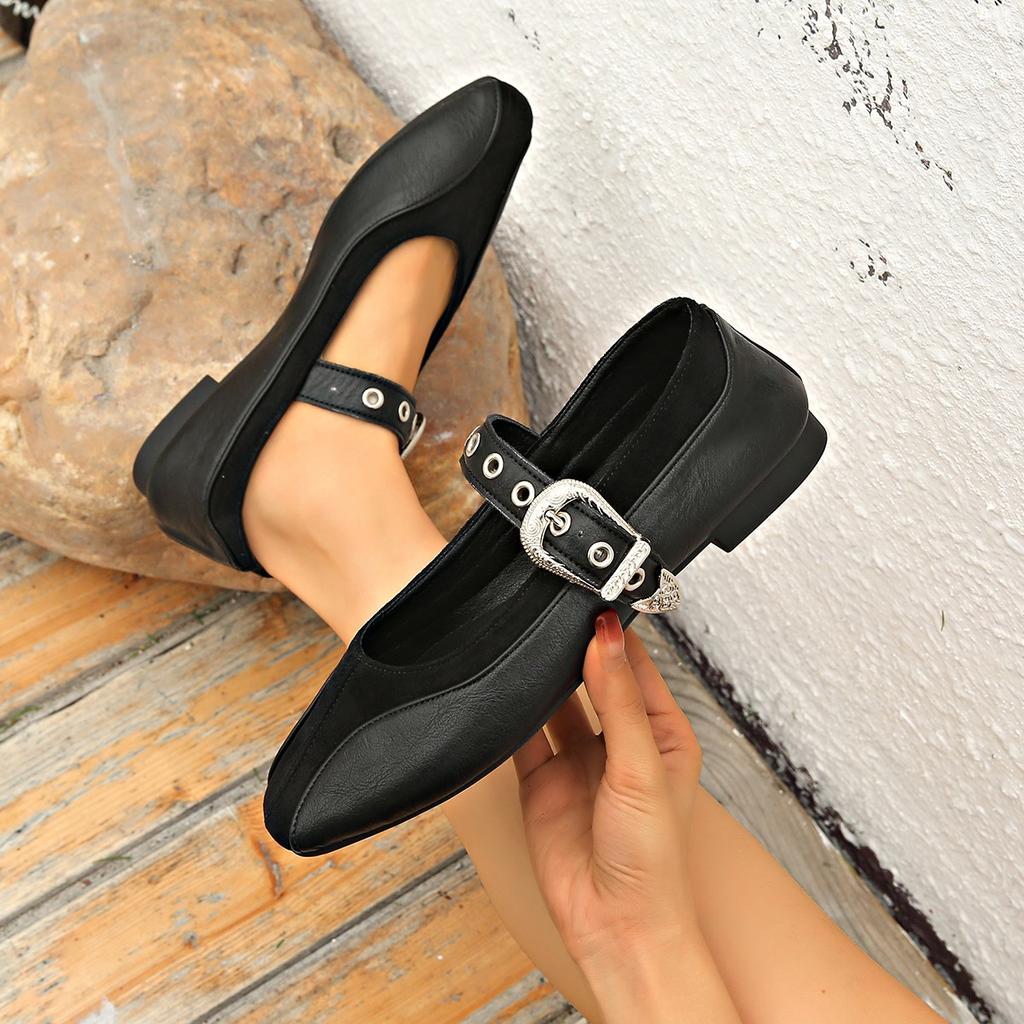 Fashion Buckle Strap Retro Women Mary Janes Shoes Luxury Female Footwear Shallow Ladies Ballet Flats Shoes Women's Topsiders