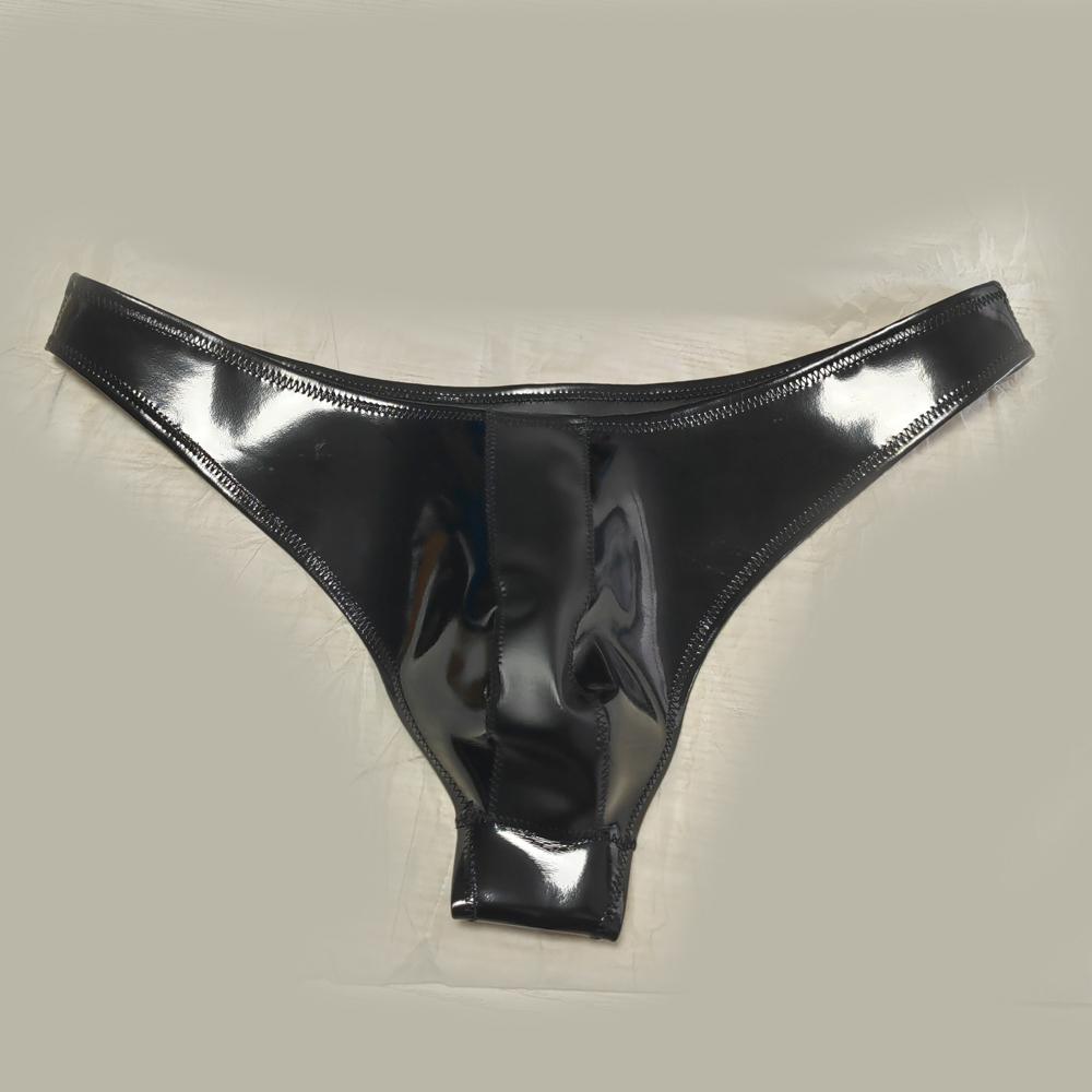 Sexy Men Double Sided Pu Hot Short Shiny U Convex Briefs Sexy Lingerie G-String Pvc Faux Latex Low Waist Bikini Gay Wear Plus