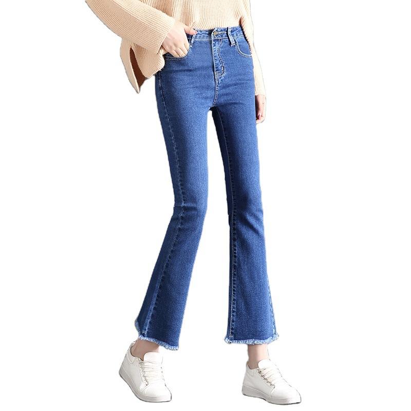 Džíny Dámské Devítiminutové černé kalhoty s vysokým pasem Micro-flare Jarní a Podzimní Nové tenké univerzální dámské kalhoty se širokými nohavicemi