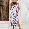 Women Sleeveless Floral Print Maxi Dress Casual Loose Fit Long Summer Dress Side Slit Bohemian Style Sundress for Daily Wear