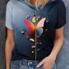 Sommer Damen 3D-Druck Rundhals T-Shirt Mode Vielseitig Trend Lässig Atmungsaktiv