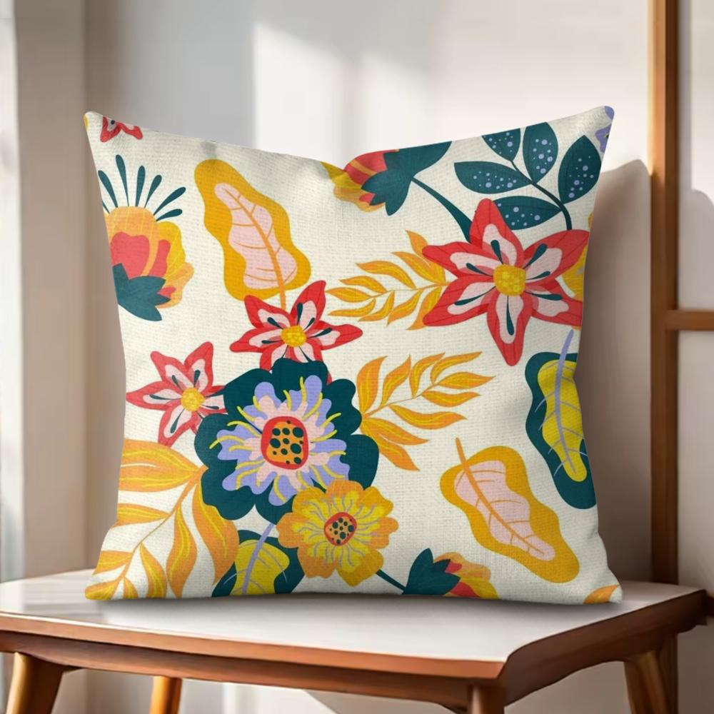 Classic Fresh Floral Pattern Cushion Cover Natural Linen Organic Fabric DoubleSided Printing Couch Pillow Covers Home Decor
