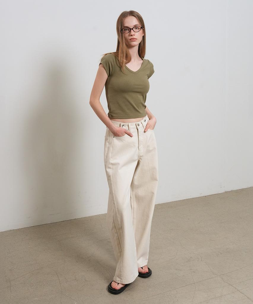 GENERALIDEA Daily Short Sleeve V-Neck T-Shirt [Khaki] / Gf1Lts513