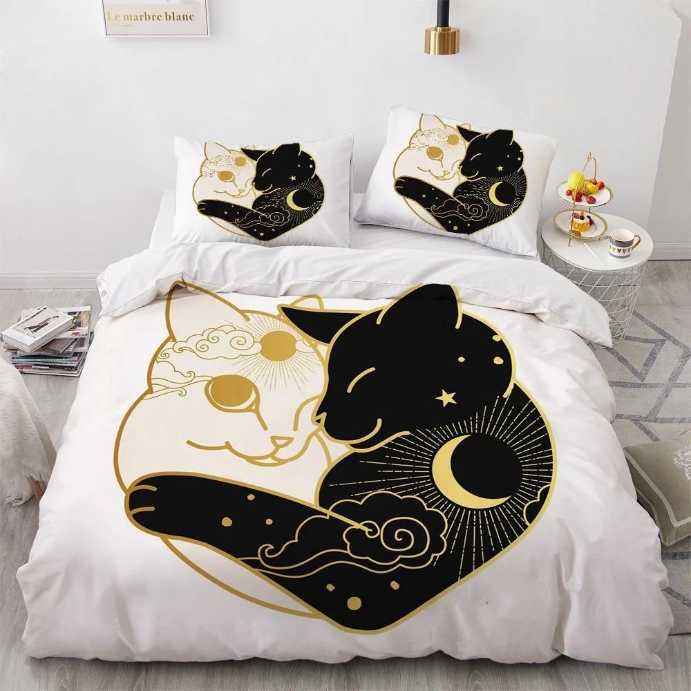 3D Black Bedding Collection Pillowcase King Queen Full Single 200X200 With Bed Linen Gold Design 3D Printed Duvet Cover Collection For Teens Women