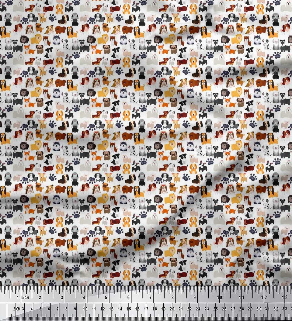 

Soimoi Japan Crepe Satin Тканина Paw & Puppies Cartoon Decor Fabric Printed meter 42 Inch 42 Inch Wide - Poly Crepe білий