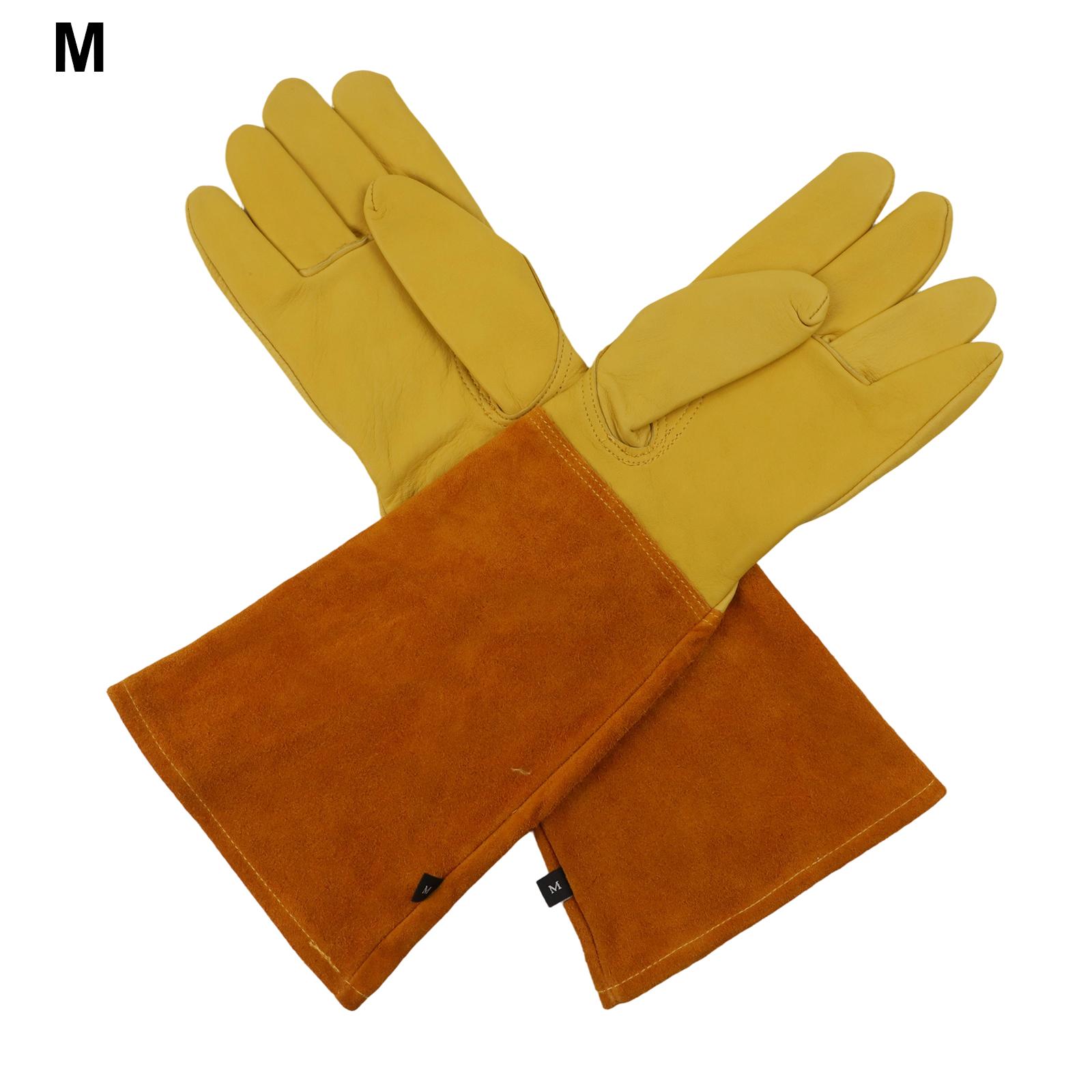 Garden Work Leather Gardening Gloves Cowhide Work Gloves Heavy Duty Pruning Gloves Flexible Gloves 42CM Elbow Length Gauntlets S