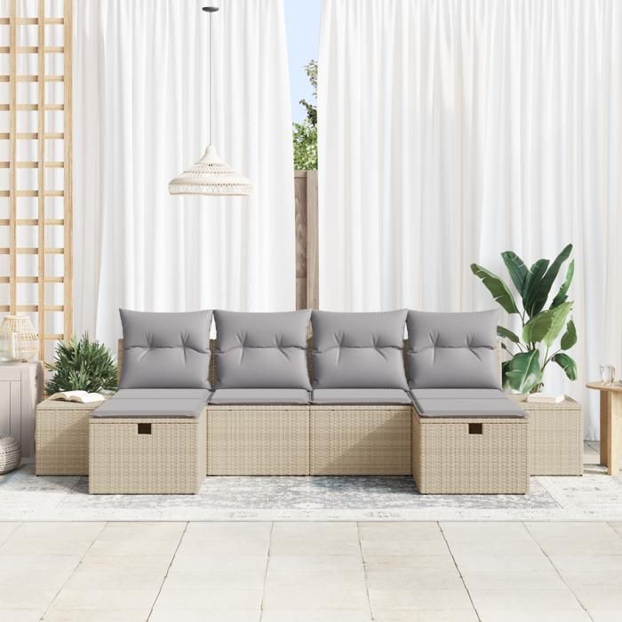 VidaXL Ensemble de canapé de jardin 6 pièces avec coussins Beige en Rotin 3359419